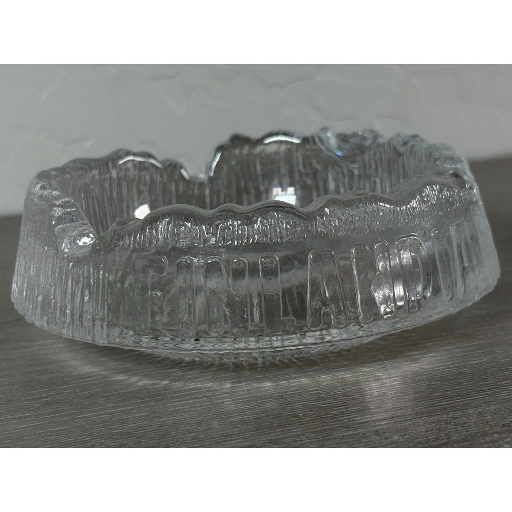 Vintage Finlandia Vodka Clear Glass Ashtray – Textured Ice Glass Design, Barware